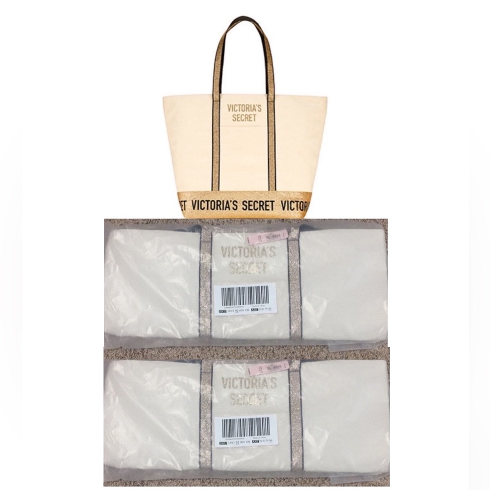 2 NWT Victoria’s Secret Sparkle Gold Tote’s